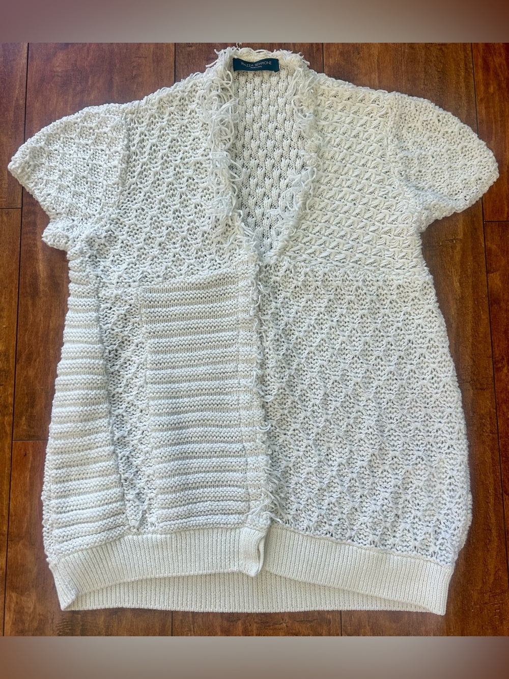 Piazza Sempione Italy White Open Mixed Knit Fringe Cardigan Top | IT 40 US Smal